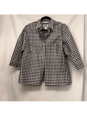 Women's Pure Silk Black White Gingham Button Down Shirt Size 12